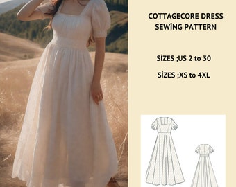 Fairy Cottagecore Dress Pattern,Renaissance,Regency,Maxi Dress, A0-A4-Letter Sizes; US 2 to 30 (Our collection includes plus size options )