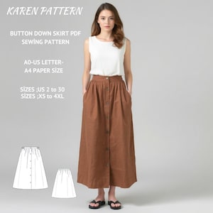 Cottagecore Skirt Sewing Pattern,Midi Skirt,Gathered Skirt,Summer Skirt,Button Down Skirt,Ladies Size ;US 2 to 30, A0 -A4