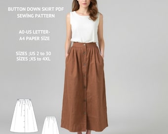Cottagecore Button Down Midi Skirt Sewing Pattern(US 2-30) (PDF)