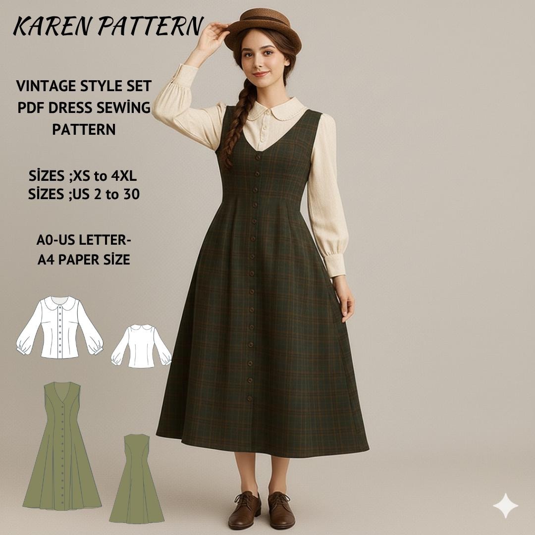 ladies jumper dress pattern Vintage Plaid PDF Sewing cat_new_in_dresses