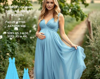 Maternity Evening Dress Sewing Pattern:US 2-30, XS-4XL (PDF)