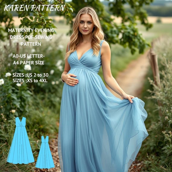 Maternity Evening Dress Sewing Pattern:us 2-30, XS-4XL (PDF) - Etsy Israel Maternity Evening Dress Sewing Pattern:us 2-30, XS-4XL (PDF) - Etsy Israel