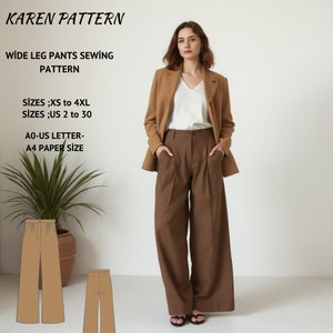 Wide Leg Pants Sewing Pattern, Trendy Pants Sewing Pattern, Classy Pant Pattern, Women&#39;s Trousers Pattern,XS/4XL