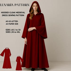 Hooded Cloak Sewing Pattern:Medieval Renaissance Cape (PDF Pattern) (A0 A4 US Letter Sizes)