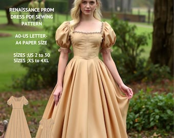 Renaissance Dress Sewing Pattern:Fairy, Regency, Elf (US 2-30) (PDF Pattern)