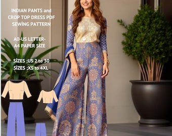 Anarkali Dress Sewing Pattern: Indian Lehenga Choli,Pants and Blouse(XS-4XL) (PDF Pattern)