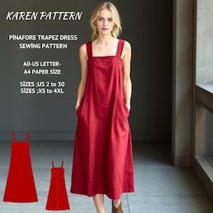 Trapeze Midi Pinafore Dress Sewing Pattern:Linen Overall (XS-4XL) (Digital Download)