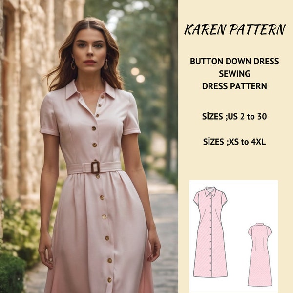 Button Down Dress Sewing Pattern, Cottagecore Dress Sewing Pattern, Button Front Dress, Million Button Dress, XS-4XL