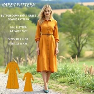Button Down Shirt Dress Sewing Pattern, Cottagecore Dress Sewing Pattern, Button Front Dress, Million Button Dress, XS-4XL