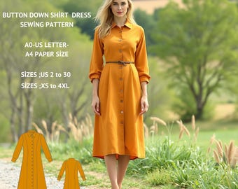 Cottagecore Button Down Shirt Dress Sewing Pattern(XS-4XL)