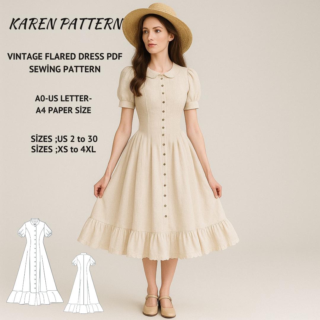 women's old fashion dresses Unique Vintage Black Delores Swing Dress with Sleeves main image 1