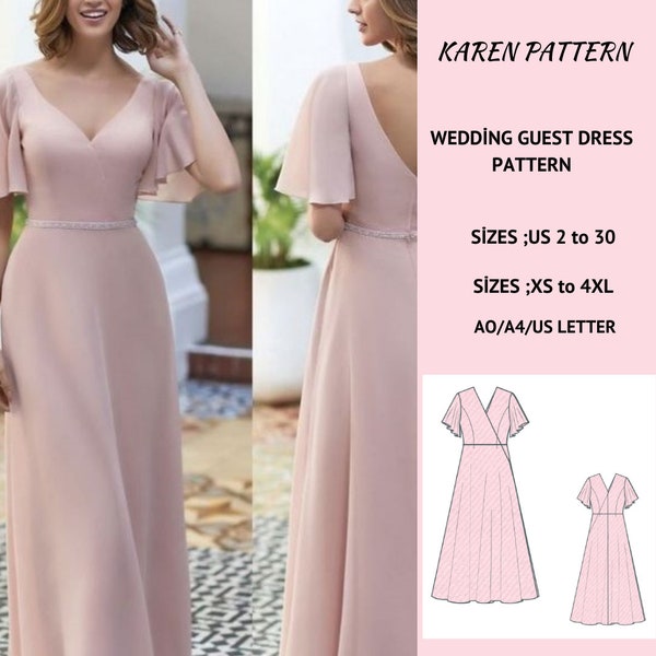 Wedding Dress Maxi Dress Sewing Pattern, Size options range from US 2 - 30 and XS - 4XL, Suitable A0- A4-US Letter paper format-2