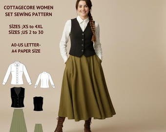 Cottagecore Outfit Sewing Pattern | Vest, Shirt & Skirt (PDF)