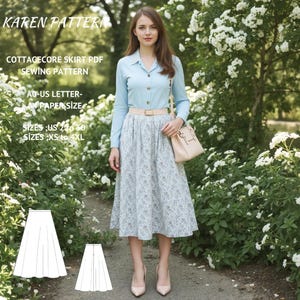 Cottagecore Skirt Sewing Pattern,Midi Skirt,Half Circle Skirt,Summer Skirt,Knee Length Skirt Pattern,Ladies Size ;US 2 to 30, A0 -A4