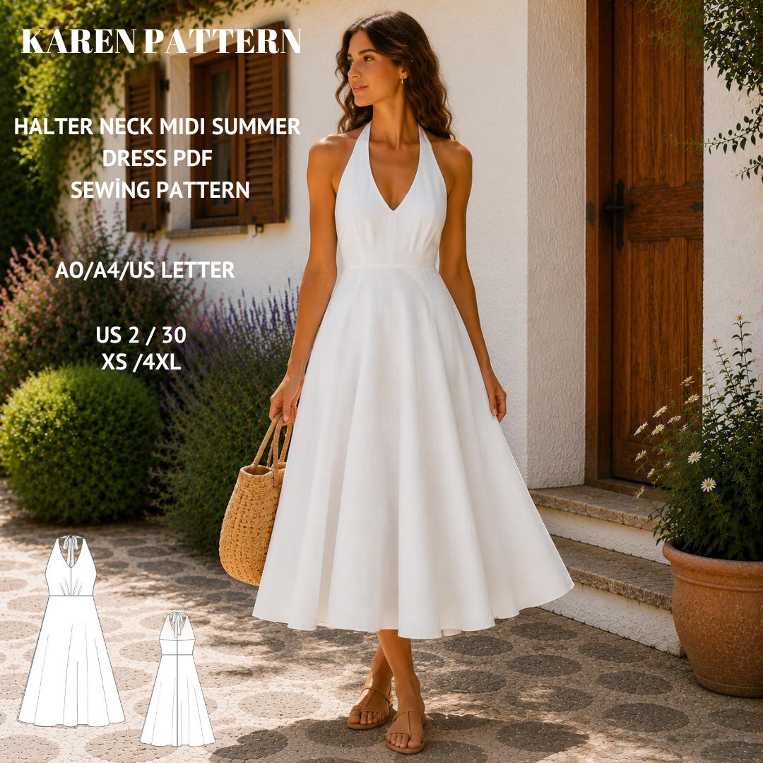 white halter neck flowy dress linen halter neck dress