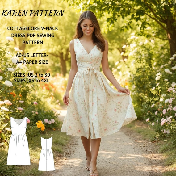 Cottagecore Floral Dress Sewing Pattern:strappy Knee-length (PDF Pattern) - Etsy Cottagecore Floral Dress Sewing Pattern:strappy Knee-length (PDF Pattern) - Etsy