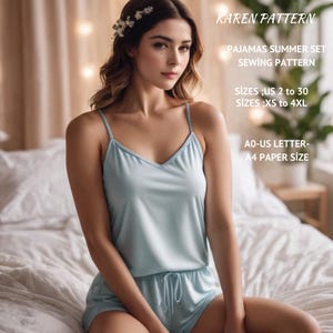 Pajama Sewing Pattern:Women&#39;s Strappy Top & Shorts (XS-4XL) (PDF Pattern)