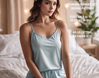 Pajama Sewing Pattern:Women's Strappy Top & Shorts (XS-4XL) (PDF Pattern)