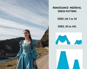Victorian Renaissance Medieval Cosplay Dress Fairy,Regency,Elvish dress,Maxi Dress,Halloween costume , A0 A4 US Letter-US 2 to 30