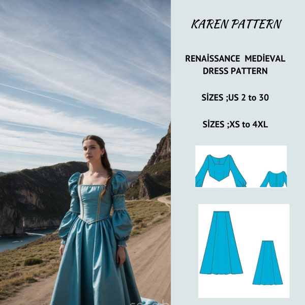 Victorian Renaissance Mittelalter Cosplay Kleid Fee, Regency, Elfen Kleid, Maxi Kleid, Halloween Kostüm, A0 A4 US Letter-US 2 bis 30