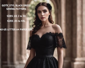 Gothic Off Shoulder Dress Sewing Pattern:XS-4XL (Digital Download)