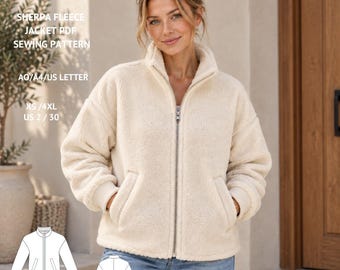 Sherpa Fleece Jacket Sewing Pattern PDF | Women's Zip Up Stand Collar Jacket Pattern | Cozy Teddy Jacket Pattern | XS-4XL