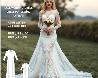 Lace Wedding Dress Sewing Pattern:bridal Gown, Sizes XS-4XL (A4/US Letter/a0 Format) - Etsy Lace Wedding Dress Sewing Pattern:bridal Gown, Sizes XS-4XL (A4/US Letter/a0 Format) - Etsy