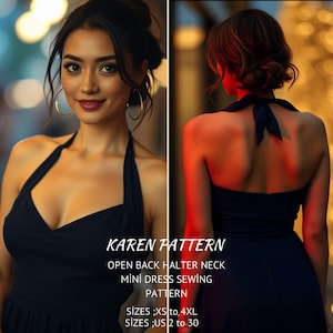Molde de costura para vestido de fada com decote halter e costas abertas, tamanho feminino; EUA 2 a 30 // XS a 4XL /// Tamanhos de papel Carta-A4-A0 - Download instantâneo