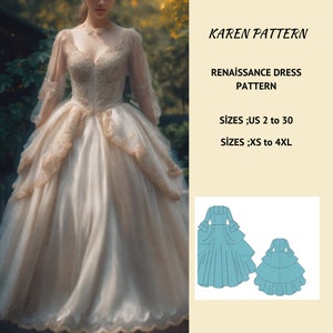 Victorian Renaissance Medieval Cosplay Dress Fairy,Regency,Elvish dress,Maxi Dress,Halloween costume , A0 A4 US Letter-US 2 to 30