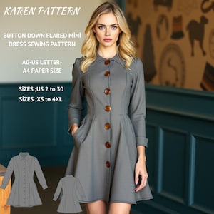 以下が含まれることがあります： フレアスカートのボタンダウンミニドレスの裁縫パターン。パターンには、USサイズ2〜30、XS〜4XLが含まれています。パターンはA4用紙に印刷されており、USレターサイズの用紙に適しています。