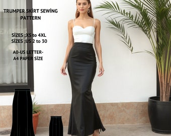 Satin Trumpet Maxi Skirt Sewing Pattern:Plus Size Elastic Waist (PDF Pattern)