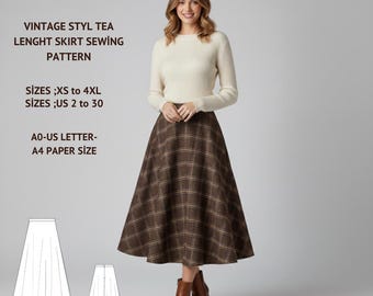 Vintage Circle  Midi Skirt Sewing Pattern (Digital Download)