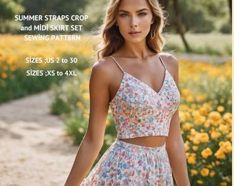 Cottagecore Crop Top and Midi Skirt Sewing Pattern(PDF)