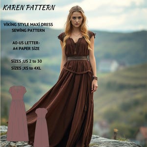 Naaipatroon Viking-stijl maxi-jurk: XS-4XL (pdf-patroon)