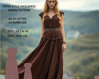 Viking Style Maxi Dress Sewing Pattern: XS-4XL (PDF Pattern)