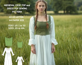 Renaissance Dress & Crop Top Sewing Pattern: Medieval, Fairy, Elvish (XS-4XL) (PDF Pattern)