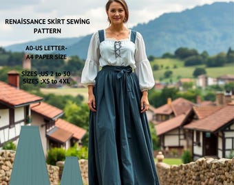 Renaissance Medieval Skirt Sewing Pattern, US 2-30 (Digital Download)