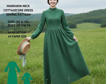 Mönster för vintage Cottagecore maxiklänning (PDF-mönster, XS-4XL)