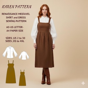Patrón de vestido y camisa renacentista: Medieval, Hada, Regencia (EE. UU. 2-30) (PDF)