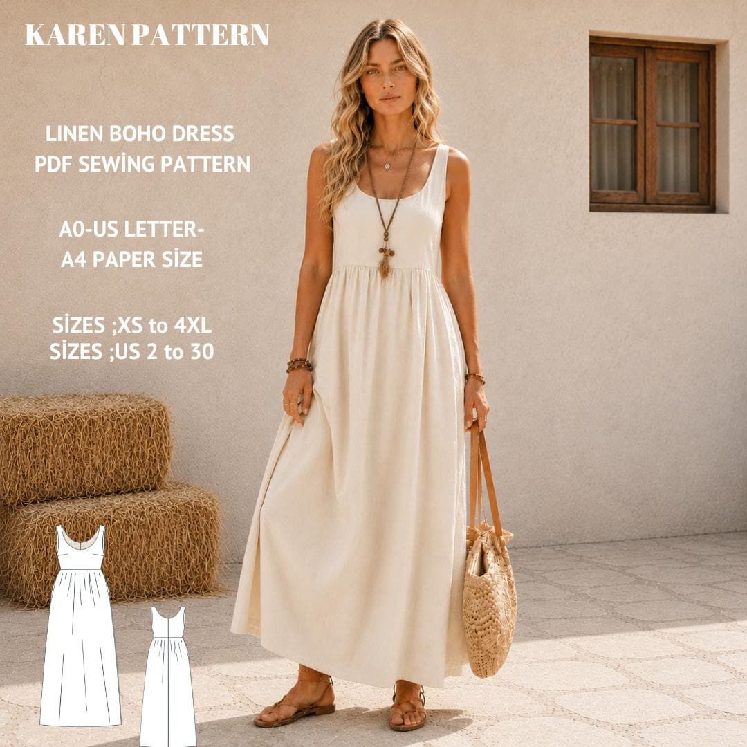 boho dress sewing pattern Linen Maxi Pattern, Sundress, Cottagecore Style (PDF Download) Beaded Straps Alberta Ferretti Sheer Silk Due to the nature Waistcoat:XXL