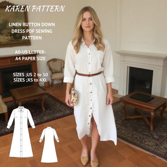 button down midi dress pattern Tie Sleeve Button Front Midi Dress Sewing Pattern Patterns For Less