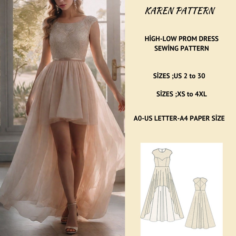 Highlow Prom Dress Sewing Pattern, Dress, Cocktail Dress
