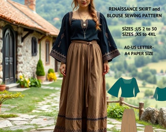 Renaissance Skirt and Blouse Sewing Pattern, Medieval, Fairy (A0 A4 US Letter) (PDF Pattern)