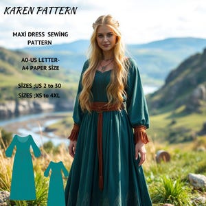 Renaissance Medieval Bishop Sleeve Dress Sewing Pattern,Viking Style Dress,Fairy,Regency,Elvish dress,Maxi Dress Dress,Women Costume,XS/4XL