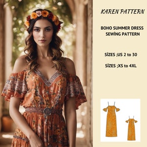 Naaipatroon zomerse boho maxi-jurk (XS-4XL)