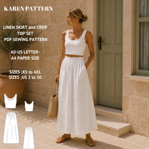 Leinen Crop Top und Maxi Rock Schnittmuster | Sommer Outfit PDF (Digitaler Download)