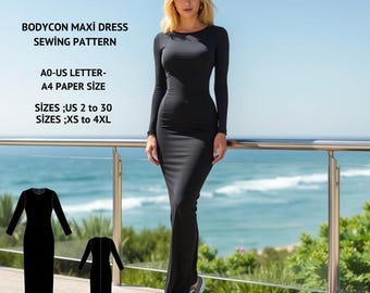 bodycon maxi dress pattern Dakini Black Long Sleeve Bodysuit  Makara wear