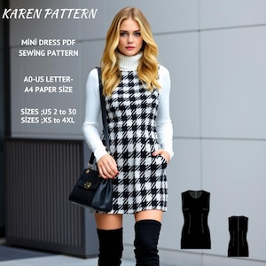Cottagecore Mini Dress Sewing Pattern: Sleeveless Winter Dress (A0-A4-Letter Sizes)
