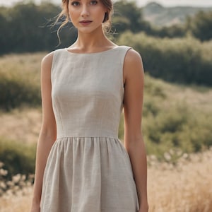 Gathered Linen Dress Pattern,Boat neck linen Dress Sewing Pattern,Sleeveless Dress,Mini Dress Pattern,A4 A0 US 2-30 and XS - 4XL