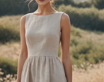 Gathered Linen Dress Pattern,Boat neck linen Dress Sewing Pattern,Sleeveless Dress,Mini Dress Pattern,A4 A0 US 2-30 and XS - 4XL